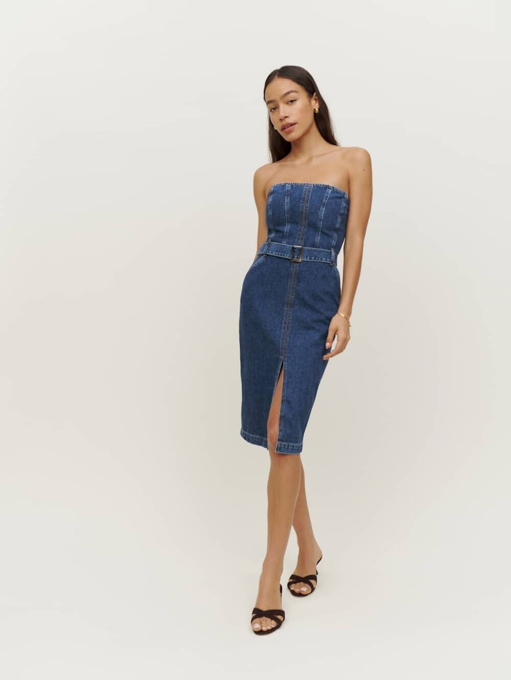 Reformation Milly denim strapless mini dress with buckle, 2